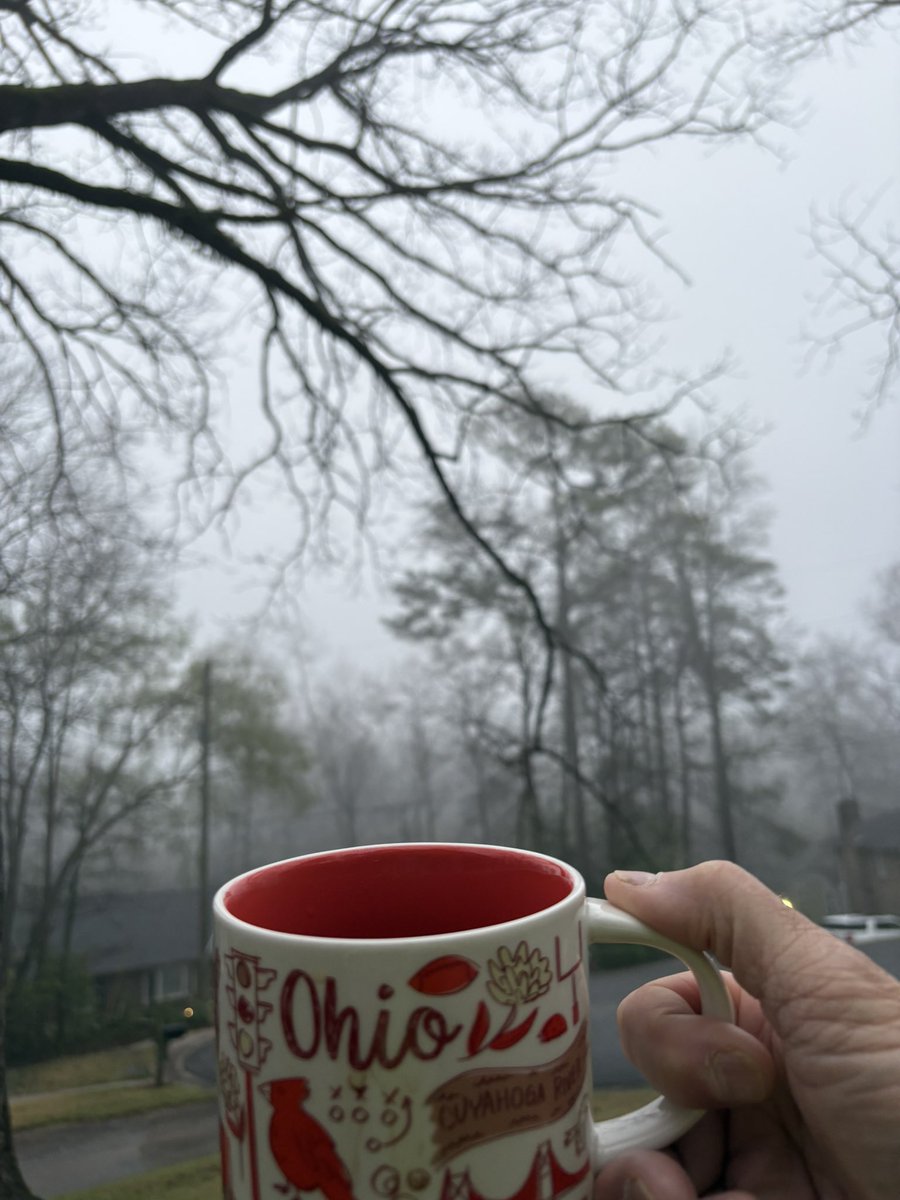 Bama26Point2's tweet photo. Foggy morning in the Bamaland culdesac * Good to be home for a few days * more rain and storms this afternoon!  Got my yard ready for it #Javajunkie https://t.co/lQRCNRnjbU