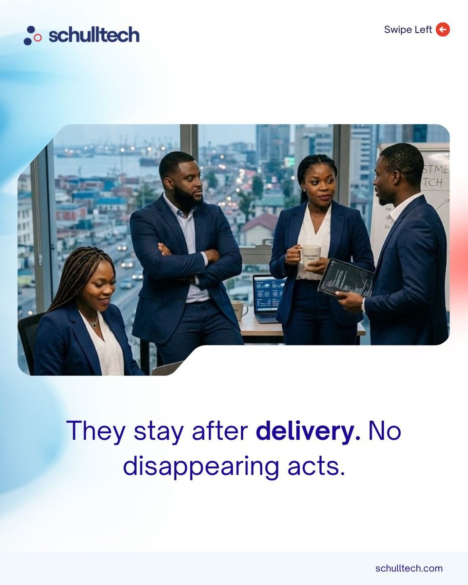Choosing a tech partner is one of the most important decisions your business will make. 

The wrong one costs you time, money, and trust. 

Here is what the right one looks like. Tag a business owner who needs to see this 👇 

#TechPartner #SchullTech #NigerianBusiness