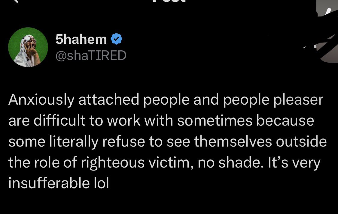 Imagine this being your therapist and you’re working on those issues, you log in and see this lmao. This is why I don’t take anything they say seriously no matter how nice they may package it. The “insufferable” comment shows it’s not education speaking, it’s ego