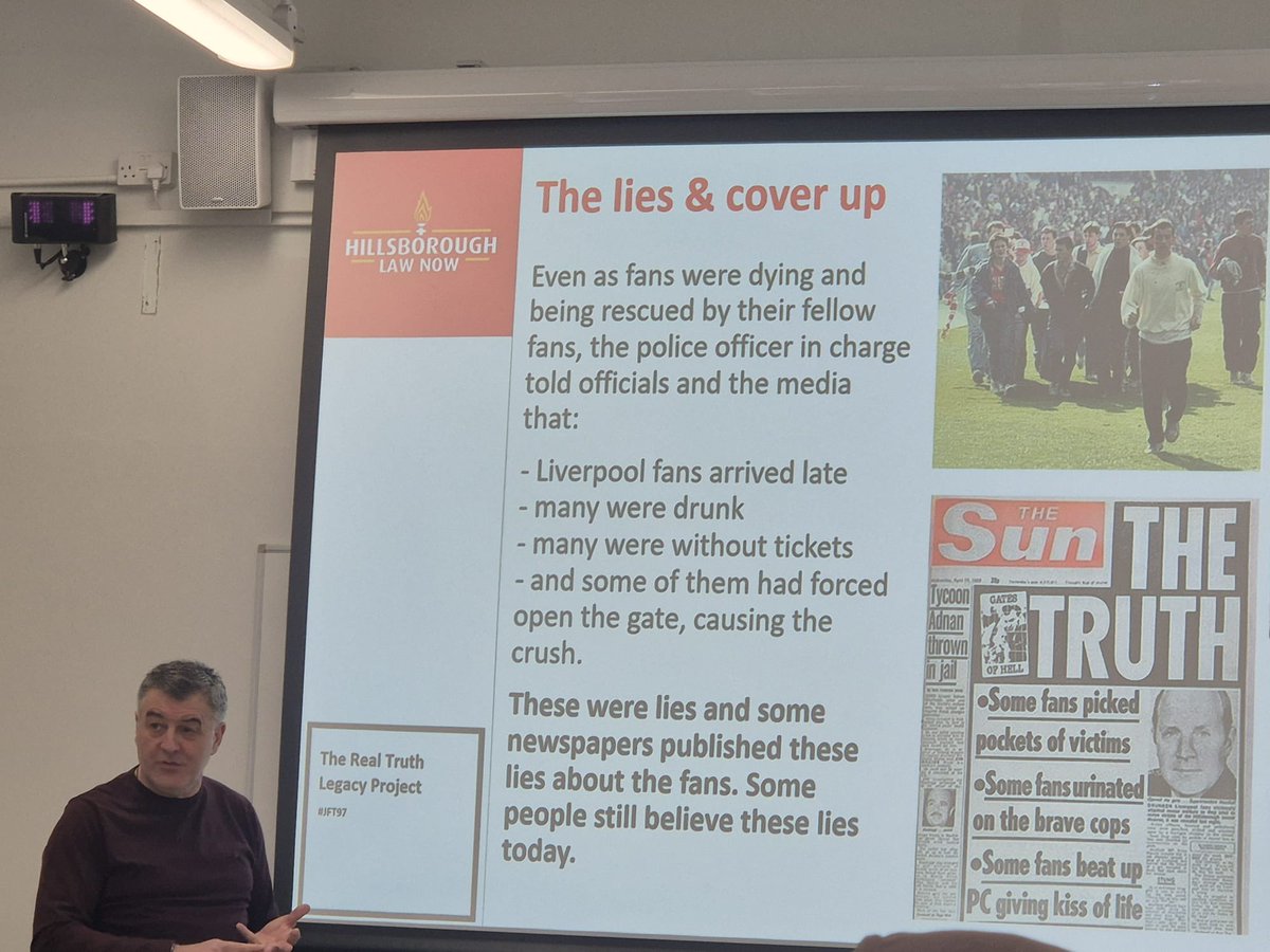 IanByrneMP's tweet photo. Wonderful response from @LJMU sports law students at this morning’s session of the #RealTruthLegacyProject which educates people on the real truth of the #Hillsborough disaster and the cover-up that followed. The support for The Hillsborough Law was overwhelming.
As we saw at the weekend the need for this vital education never ends. #JFT97
#HillsboroughLawNow
