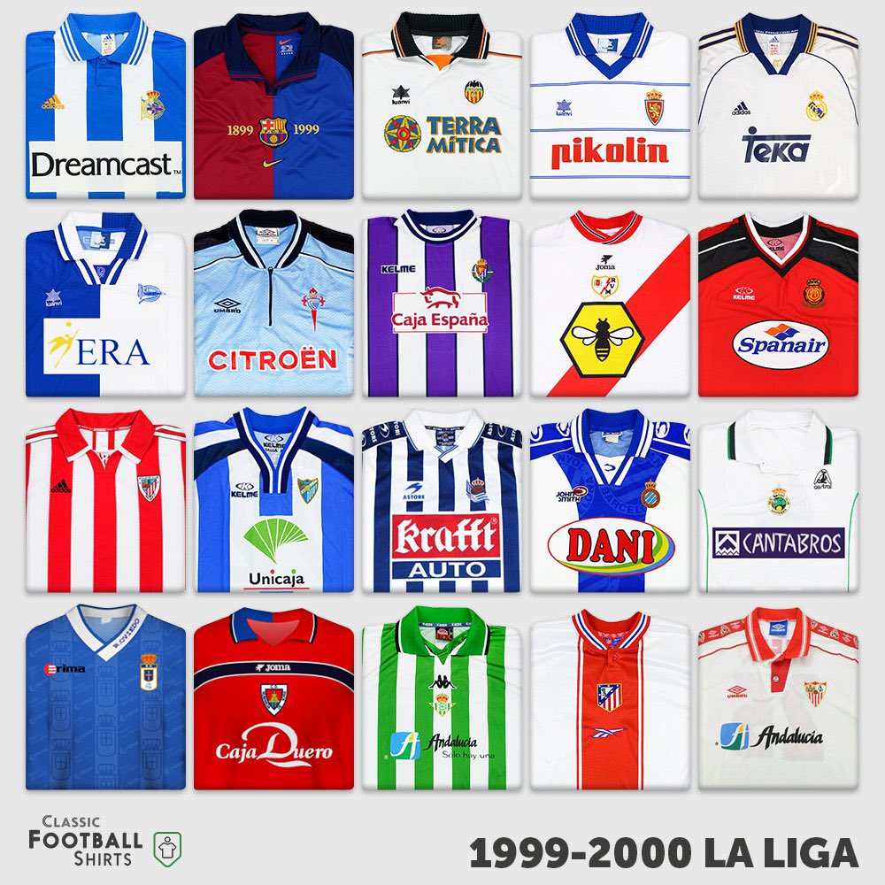 La Liga home shirts, 1999/2000 👕

(via <a href="/classicshirts/">Classic Football Shirts</a>)