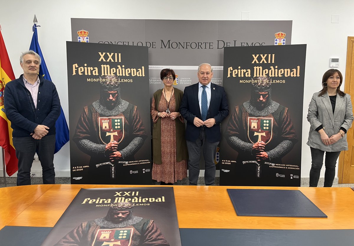 onda0monforte's tweet photo. Un cabaleiro é a imaxe do Cartel da XXII Feira Medieval de @MonforteLemos presentado este luns. Adiantaba o alcalde que participarán da Feira 140 postos, aínda que o programa non se dará a coñecer ata o día 21 coincidindo co Mercado que terá lugar na Praza de Abastos o 21 e 22. https://t.co/1FehAgPucT