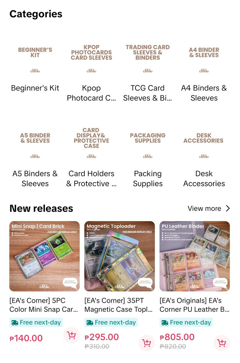 EAsCorner's tweet photo. slowly updating our storefronts to make browsing easier 🫶

✅ key info now added on product photos
✅ simplified descriptions &amp; options
✅ more categories for easier navigation (Shopee &amp; Tiktok)

still improving listings bit by bit! thank you for supporting EA's Corner always 🤍 https://t.co/tMWlwXYw5k
