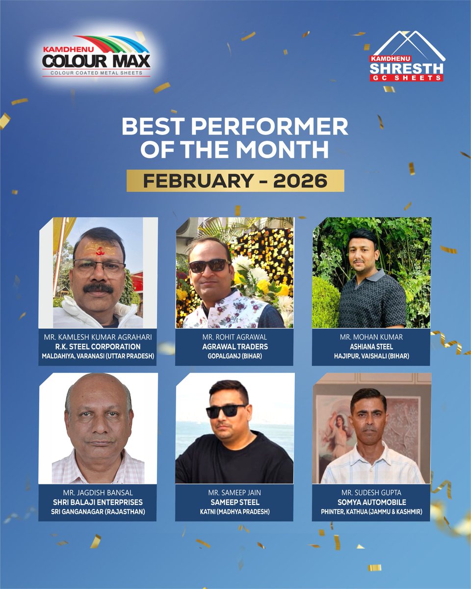 Kamdhenu_Steel's tweet photo. Celebrating our star performers of February 2026! π
Your dedication, consistency, and passion continue to elevate the standards of excellence and trust.
Kamdhenu proudly applauds your remarkable contribution and the true spirit of partnership.
#Colourmax #BharoseKaDoosraNaam https://t.co/x0Ff56eOBn