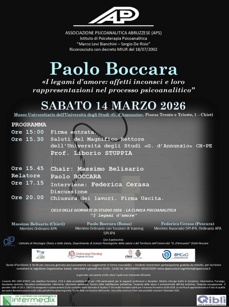 “I legami d’amore: affetti inconsci e loro rappresentazioni nel processo psicoanalitico”
Per info e iscrizioni: apascuola.it/i-legami-damor…