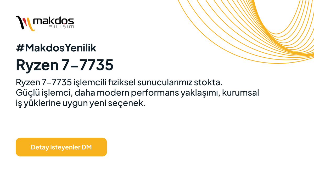 makdoscloud's tweet photo. Yeni nesil performans artık Ryzen 7-7735 ile Makdos’ta 🚀
Kurumsal iş yükleri için güçlü işlemci, modern altyapı ve yüksek performanslı fiziksel sunucu seçenekleri hazır.
Detay isteyenler DM bırakabilir 👇
#MakdosYenilik #Makdos #FizikselSunucu https://t.co/4kpnwuCboG