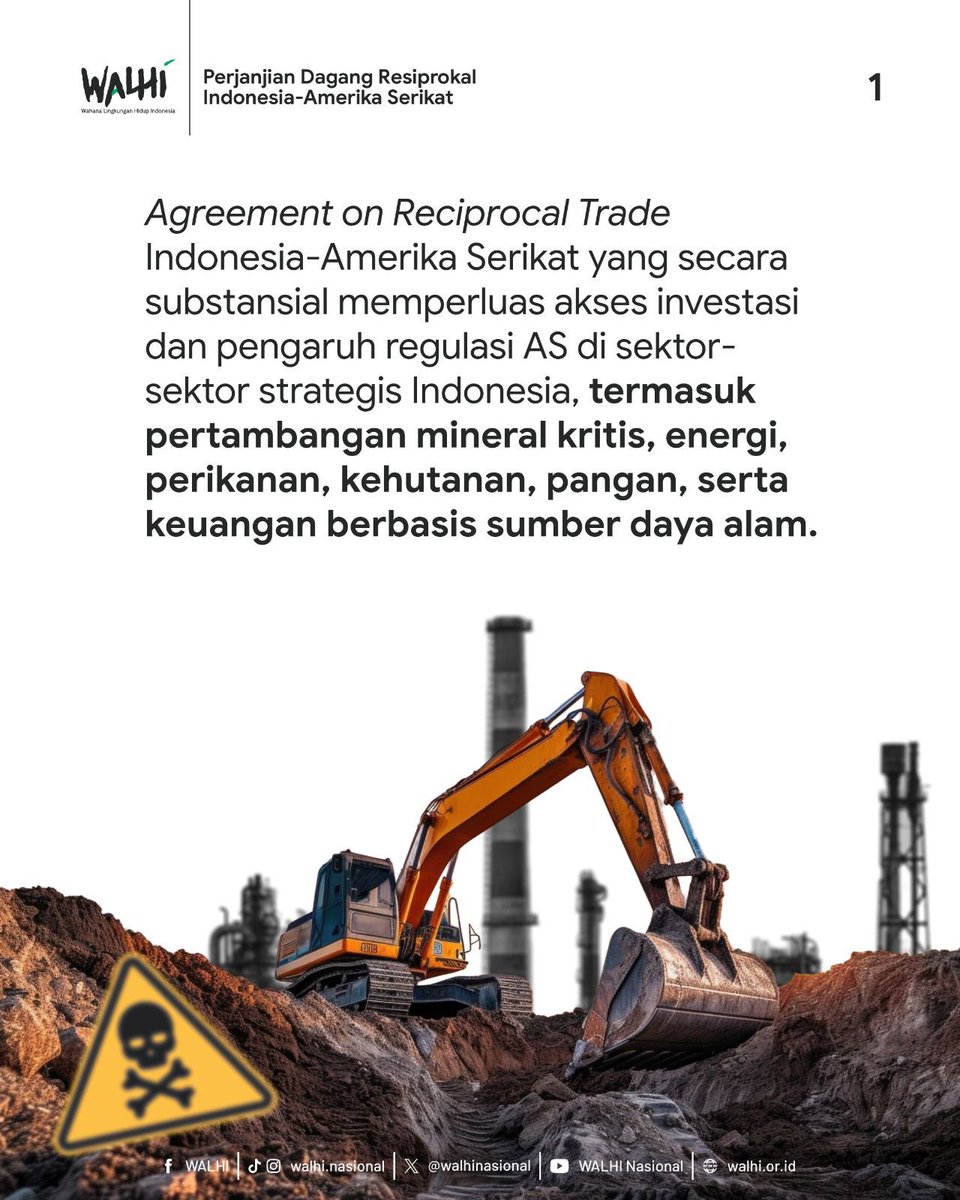 Apa kabar kedaulatan? 🤯

Tanpa musyawarah, tanpa mendengar suara rakyat, Pemerintah secara sepihak melalui keputusan Presiden Prabowo telah menandatangani Agreement on Reciprocal Trade (ART) dengan AS. Sebuah perjanjian yang lebih mirip "surat penyerahan kunci" daripada kerja