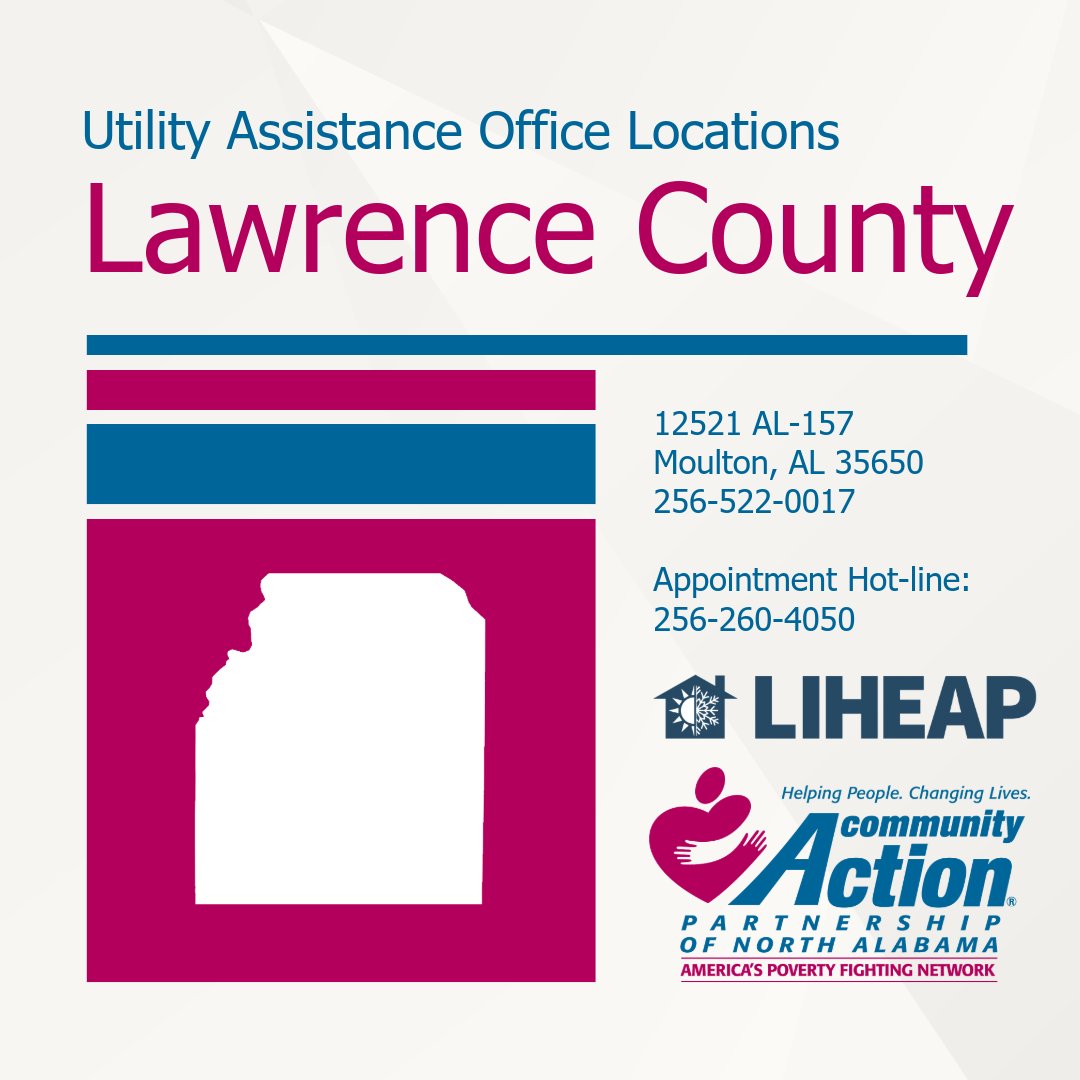 Have an upcoming Case Management (LIHEAP) appointment? We have five offices conveniently located across Morgan, Lawrence, Cullman, Marion, &amp; Winston counties.

For a complete list documentation, please visit our website: capna.org/energy-assista…

#CAPNA #LIHEAP #UtilityAssistance