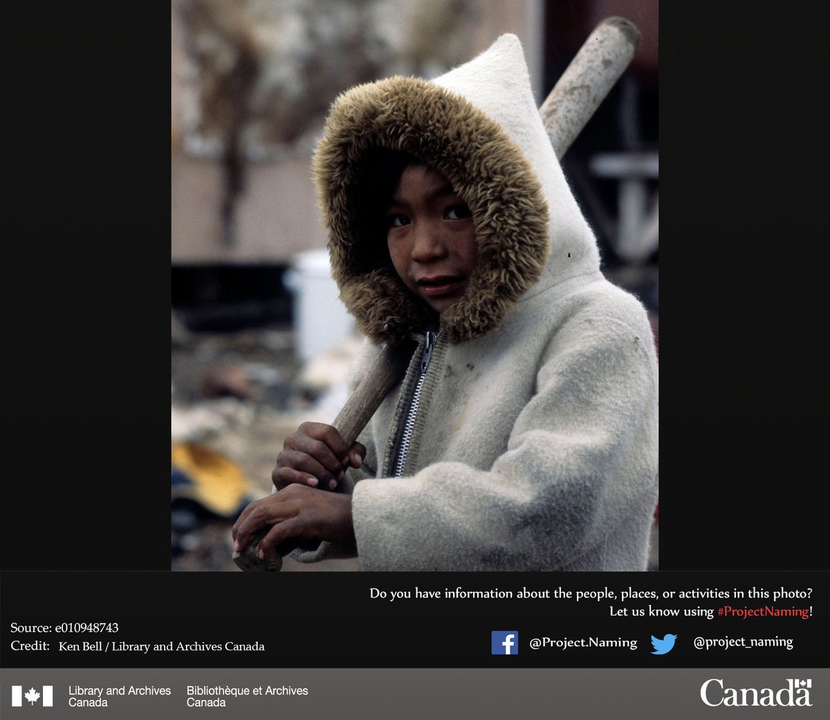 Inuk boy holds a baseball bat, Nunavut, 1979.
Do you recognize the boy in this photo?
More on Project Naming and how you can help: ow.ly/I7JH50KJ1BJ
