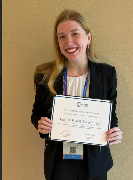 CooperSurgRes's tweet photo. Congrats to Dr. Emily Hancin, winner of the Top Award, podium presentation, at the Society of Surgical Oncology (SSO) Annual Meeting 2026, Phoenix, AZ. Topic: "The YAP1-IGFBP2 axis as a predictive biomarker and therapeutic target in gastric cancer metastasis." https://t.co/LL2KhbOoFo