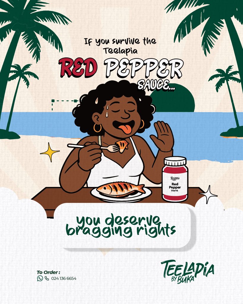 That “hmm… it’s spicy but I can’t stop eating it” type of sauce 🌶️🥵 

Call 0241366654 to Order. We are open till 7pm from Monday to Saturday
#teelapiabybuka #pepperislife #redpeppersauce #fyp #spicy