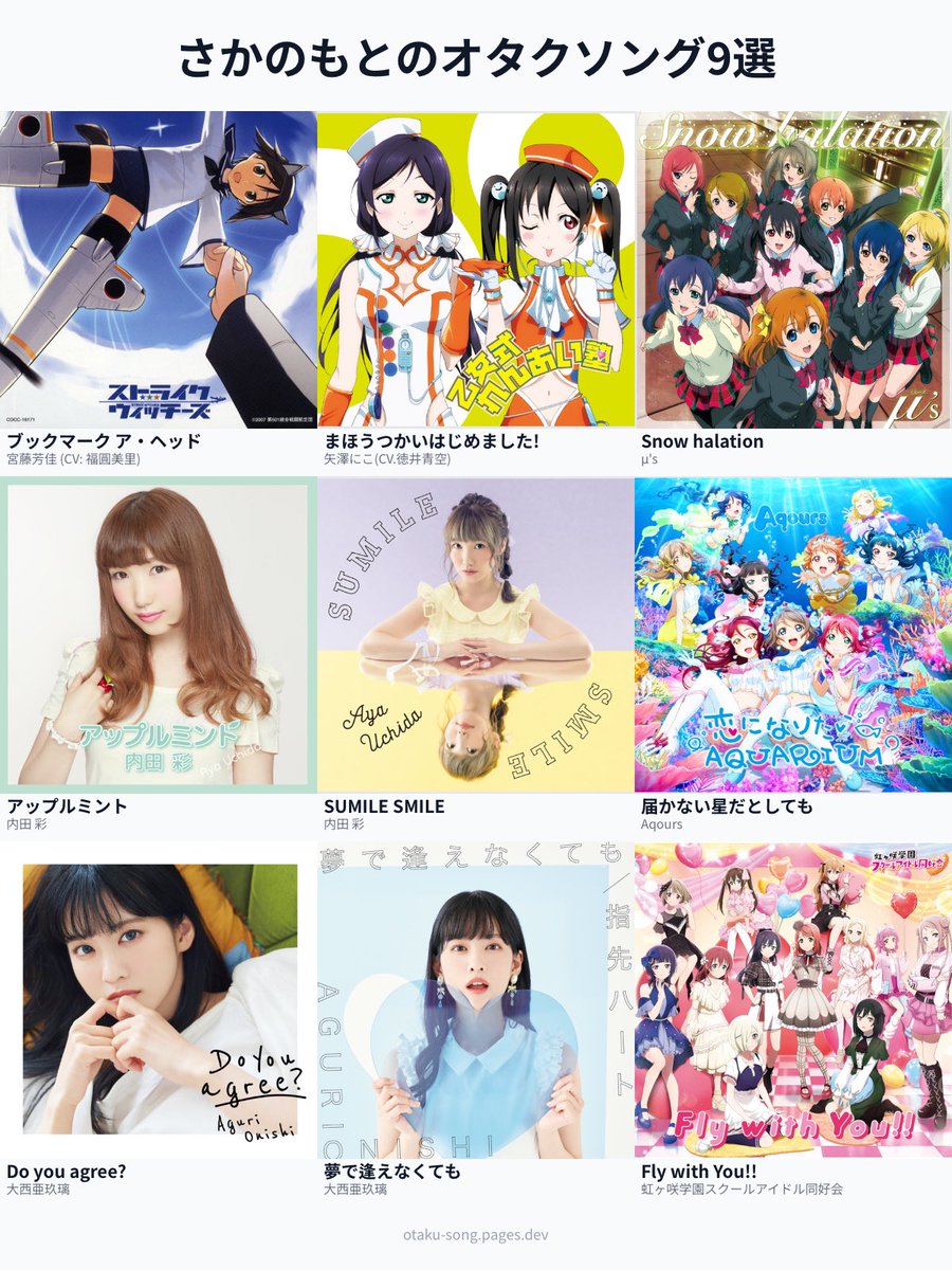 いまを構成する9曲ってならめっちゃ偏ってるけどこんな感じかな。全部起点になった曲。
#俺のオタクソング9選
otaku-song.pages.dev/share/42xa7k7c