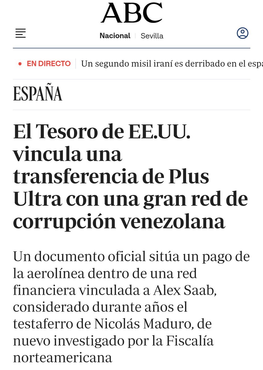 EmmaRincon's tweet photo. 🚨 Exclusiva de @alandete en el ABC.

El tema de Plus Ultra también salpica a Saab y a Maduro. https://t.co/OCSMW7GFVH