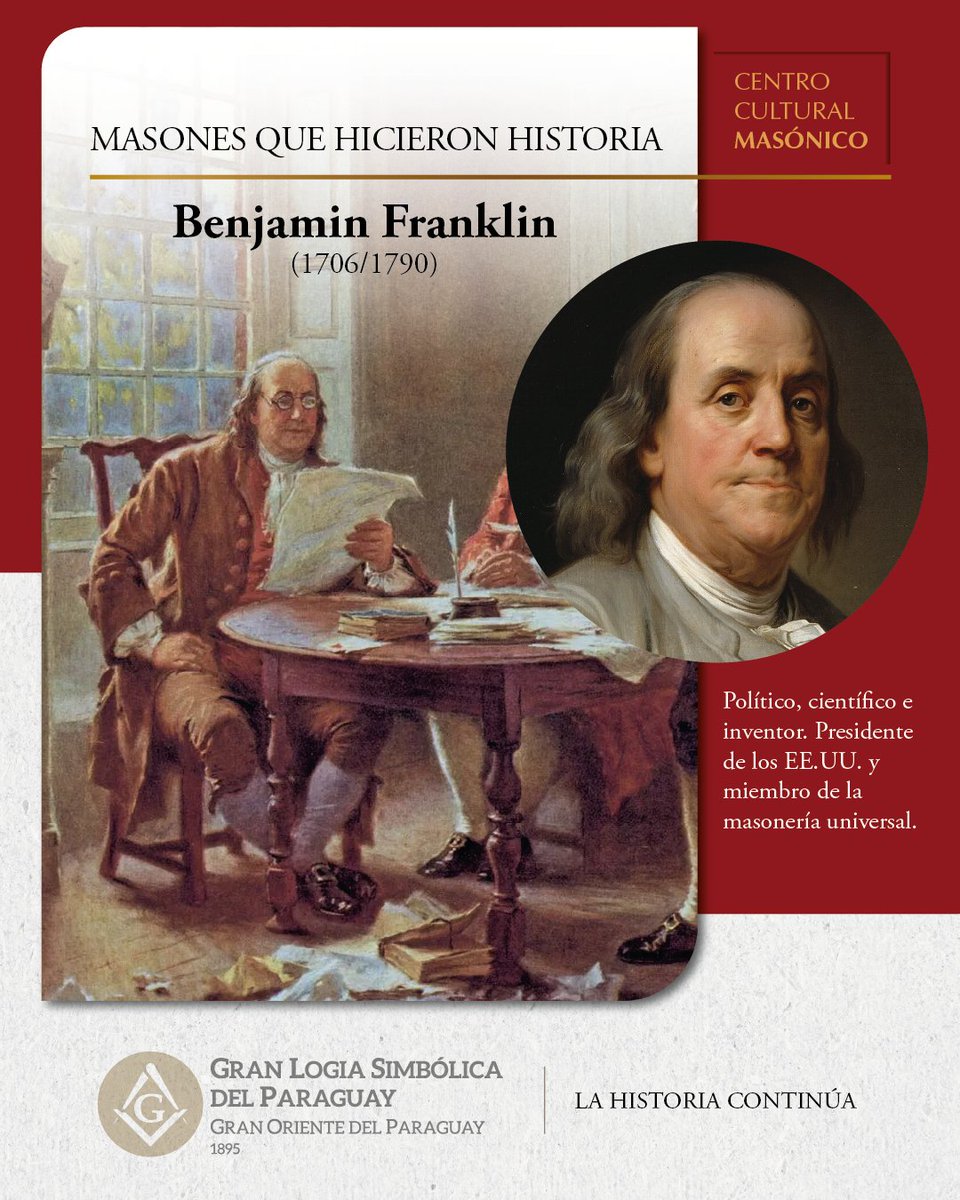 Benjamín Franklin (1706–1790). Científico, político y Padre Fundador de los Estados Unidos.

Franklin fue una de las figuras más influyentes en la construcción de la identidad norteamericana. Como diplomático, representó a varias colonias en Londres y desempeñó un papel