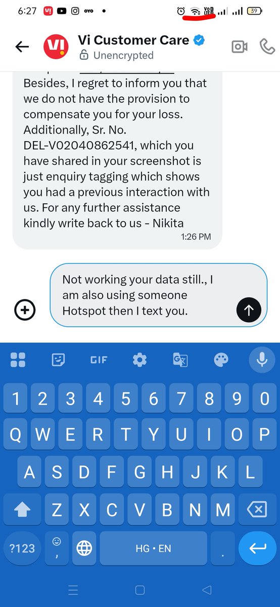 anilkumartawar's tweet photo. @ViCustomerCare VI internet data not working till. Now I am also using someone Hotspot then I text you. You only trying but still I am facing problem . https://t.co/wgquve2Tth