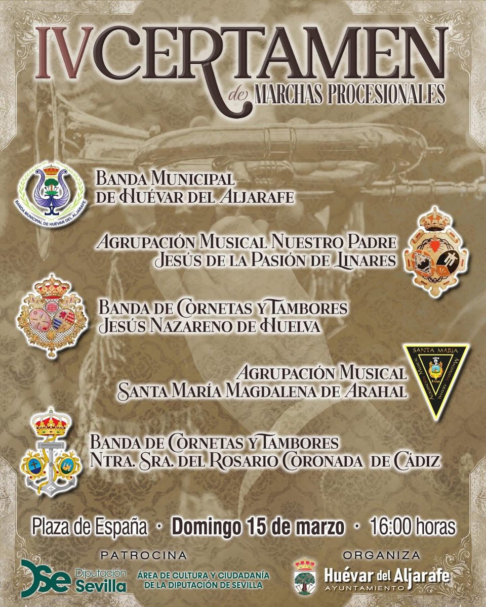 🎺 ¡Empezamos una nueva semana de ensayos!

Este domingo estaremos presentes en el 𝐂𝐞𝐫𝐭𝐚𝐦𝐞𝐧 𝐝𝐞 𝐁𝐚𝐧𝐝𝐚𝐬 𝐂𝐨𝐟𝐫𝐚𝐝𝐞𝐬 de Bormujos y en 𝐈𝐕 𝐂𝐞𝐫𝐭𝐚𝐦𝐞𝐧 𝐝𝐞 𝐌𝐚𝐫𝐜𝐡𝐚𝐬 𝐏𝐫𝐨𝐜𝐞𝐬𝐢𝐨𝐧𝐚𝐥𝐞𝐬 de Huévar del Aljarafe.

#PasiónDeLinares