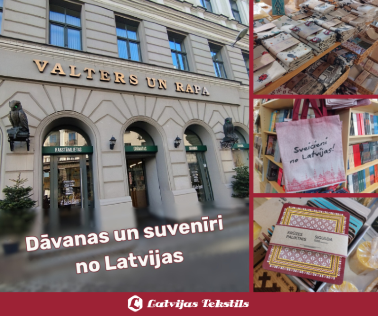 Ja meklē ātru dāvanu vai suvenīru no Latvijas, ieskaties grāmatnīcā “Valters un Rapa”, Aspazijas bulvārī 24.
Tur pieejami arī “Latvijas Tekstils” lina izstrādājumi un suvenīri – maisiņi, dvieļi un citi mazi Latvijas stāsti dāvanām.
Veikals atvērts arī nedēļas nogalēs.