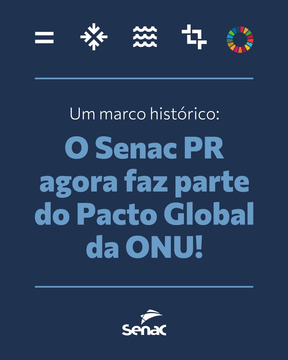 É com muito orgulho que anunciamos que o Senac PR foi oficialmente aceito no Pacto Global da ONU – Rede Brasil! A partir de agora, integramos a maior iniciativa de sustentabilidade corporativa do mundo.