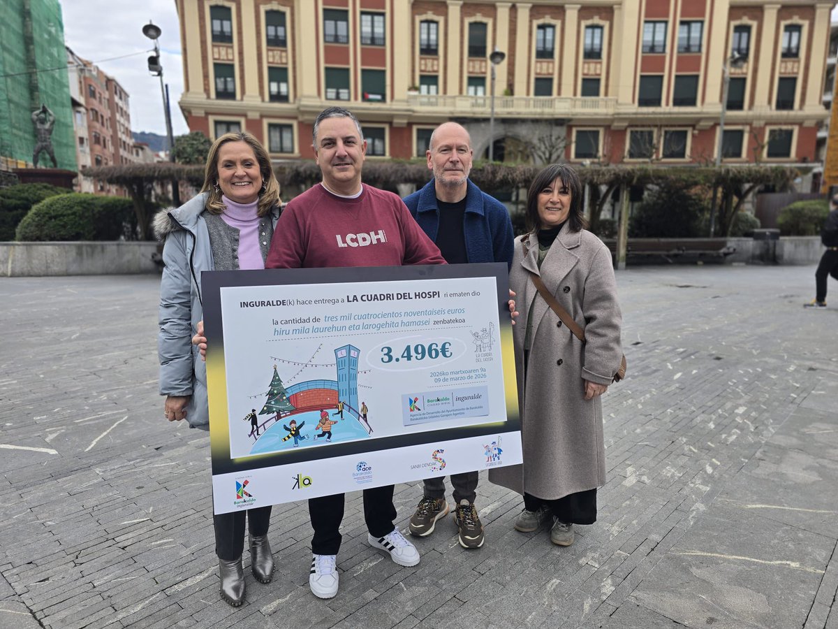 eajpnvbarakaldo's tweet photo. ✅ Solidaridad en #Barakaldo.

⛸️ Barakaldo hace entrega de 3.500 euros correspondientes a la recaudación de las entradas de la pista de hielo, al proyecto solidario “La Cuadri del Hospi”. (Sigue 👇)

@amaiadelcampo #Alkatea @infobarakaldo https://t.co/wfoMV0Zgg9