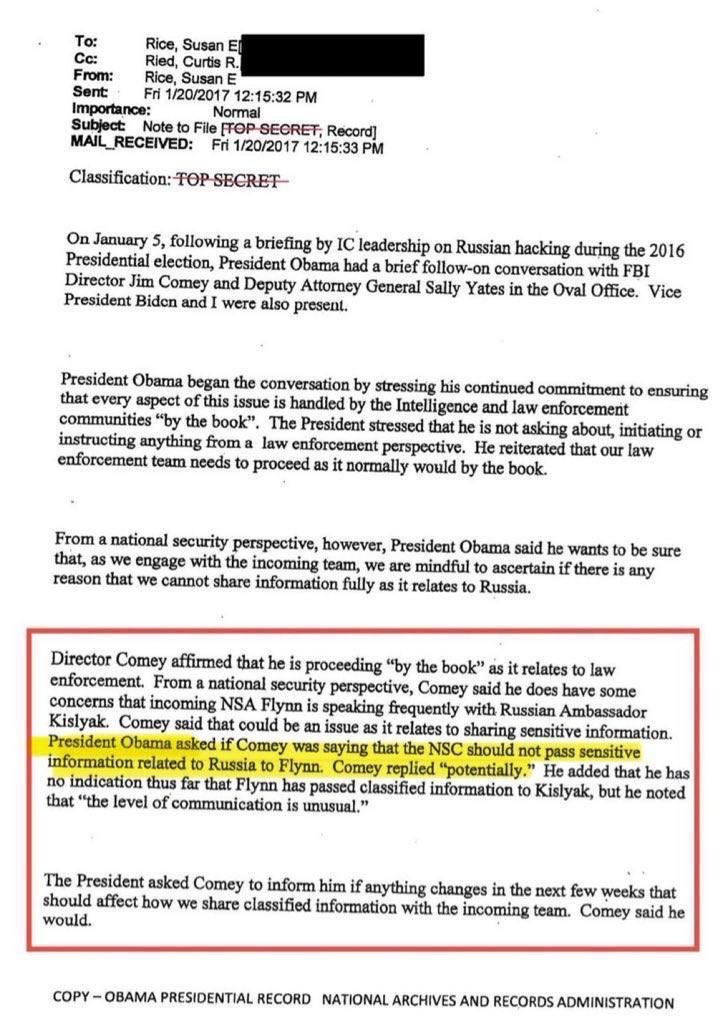 Obama and Comey AGREEING to hide the RUSSIA HOAX from Trump’s NSA