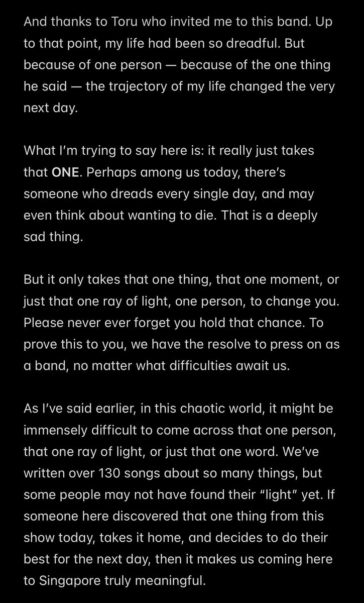 loverinnnix's tweet photo. 【OOR Detox Asia Tour Singapore 3/8】 🇸🇬
(tw: brief mention of suicidal ideation)

Taka usually speaks in English when he’s here, this is probably the first time I hear Taka speak in Japanese for so long (close to 4 min!). It felt incredibly raw and close to his heart 🥲 https://t.co/nRZD7by4dr
