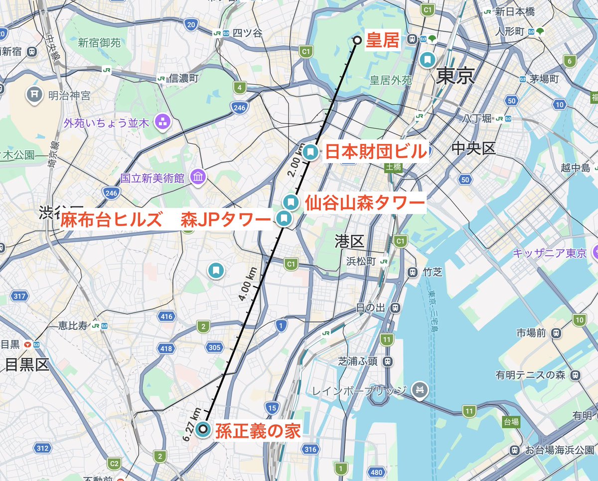 AllAboutTruth4's tweet photo. 皇居から孫正義の家(地下22m)までを直線で結ぶとその途中に、

日本財団ビル(地下4階)

アークヒルズ仙石山森タワー(地下4階)

麻布台ヒルズ森JPタワー(地下5階)

が綺麗に並びます。

人身売買トンネルの疑い有りです。
https://t.co/5iCHldqtuJ https://t.co/4BQSYvfQXE