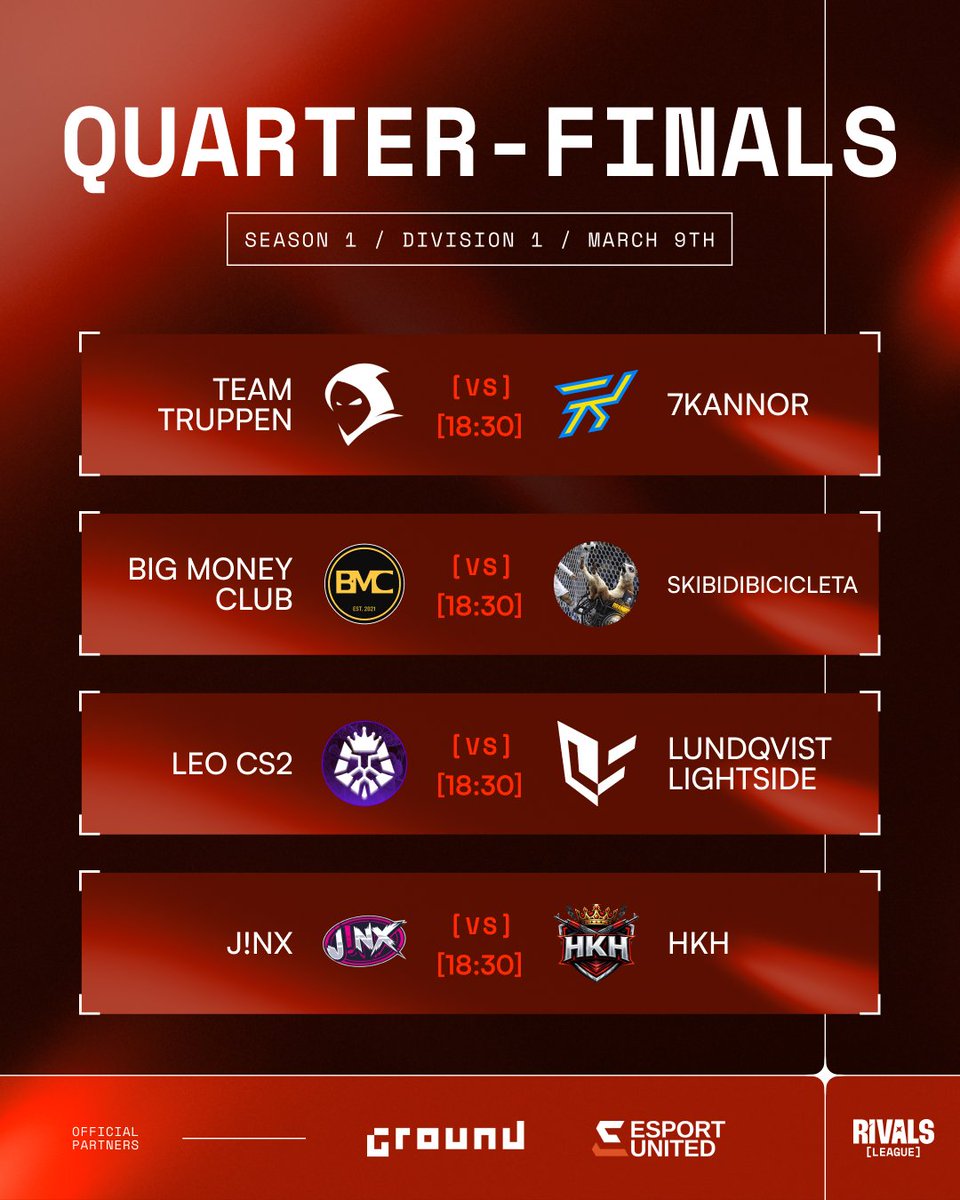 The #RIVALSLEAGUE Quarter-finals are set!

Tune in today to see who moves on to the top 4 🤩