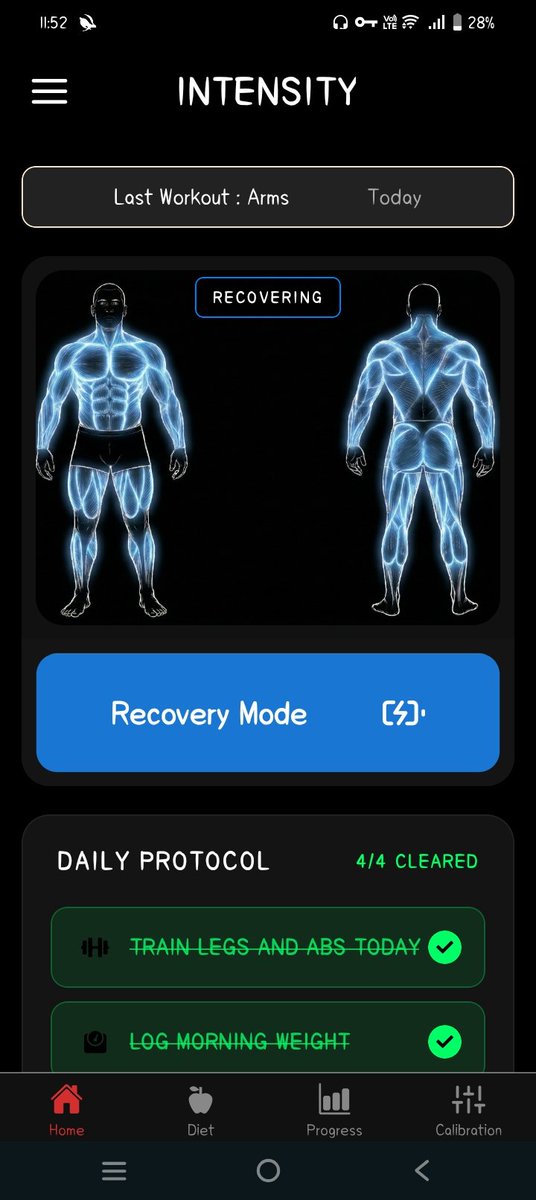 priyam_dev_8's tweet photo. I made a fitness app that schedules your workout based on recovery. Its name is INTENSITY. This is currently in testing phase. Reply if you want to get the early access to test it out. https://t.co/JBkfnZGEck
