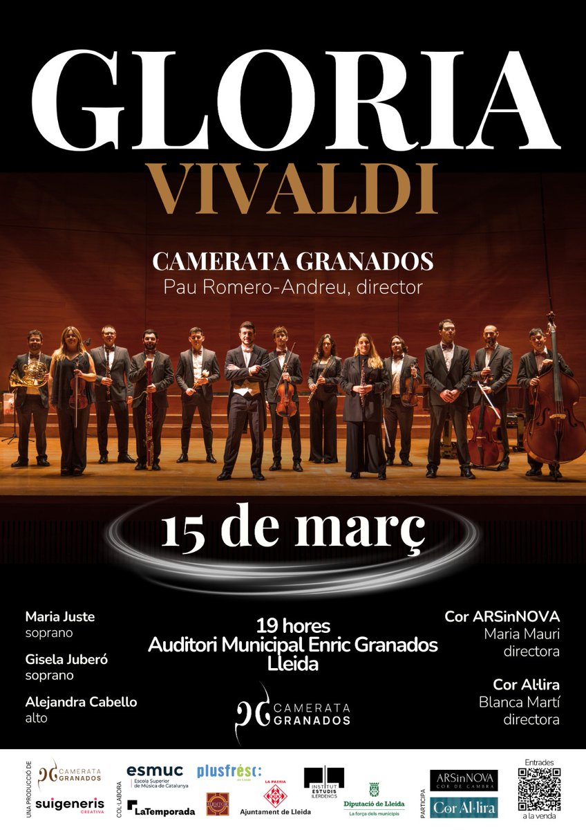 GLORIA
CAMERATA GRANADOS
Diumenge, 15 de març
19h
Auditori Municipal Enric Granados
Lleida