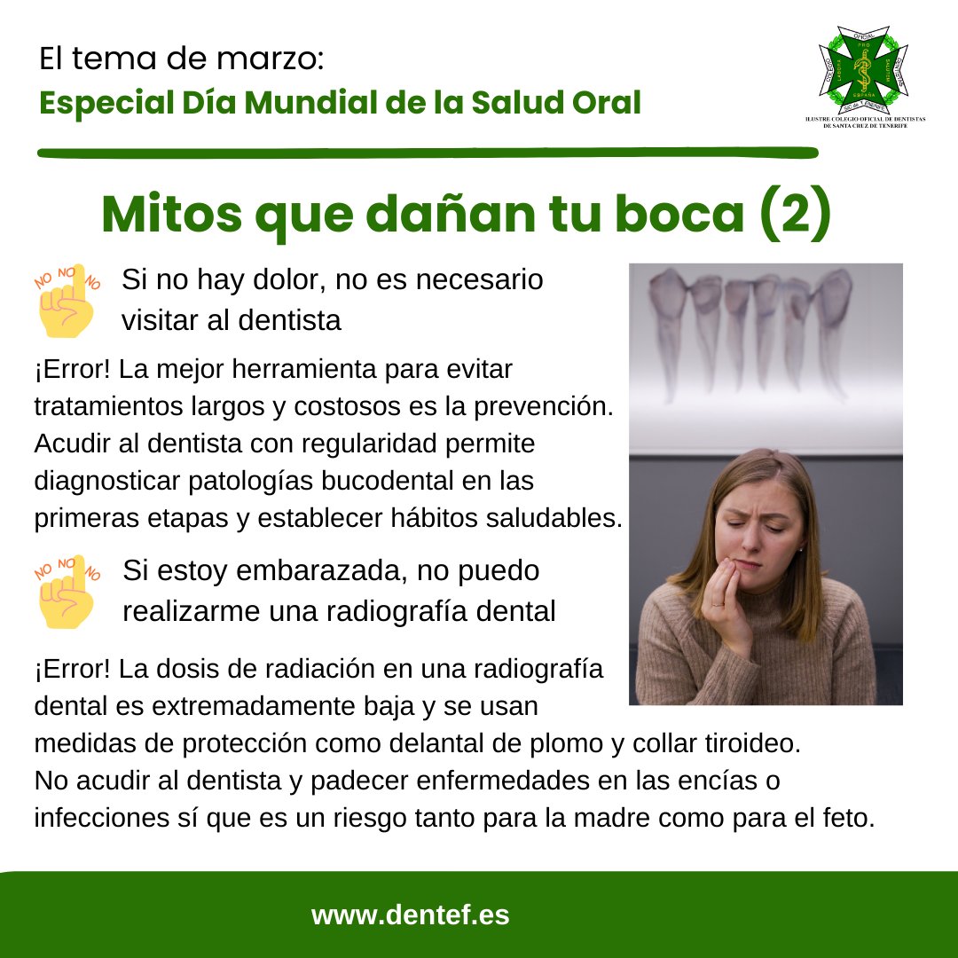 dentistas_tf's tweet photo. #eltemadelmes #díamundialdelasaludbucodental #20m #dentistas #saludoral #hábitossaludables #sonrisasana #mitos #prevención #caries #embarazoysaludoral #higieneoral https://t.co/bTfAFMCXA5