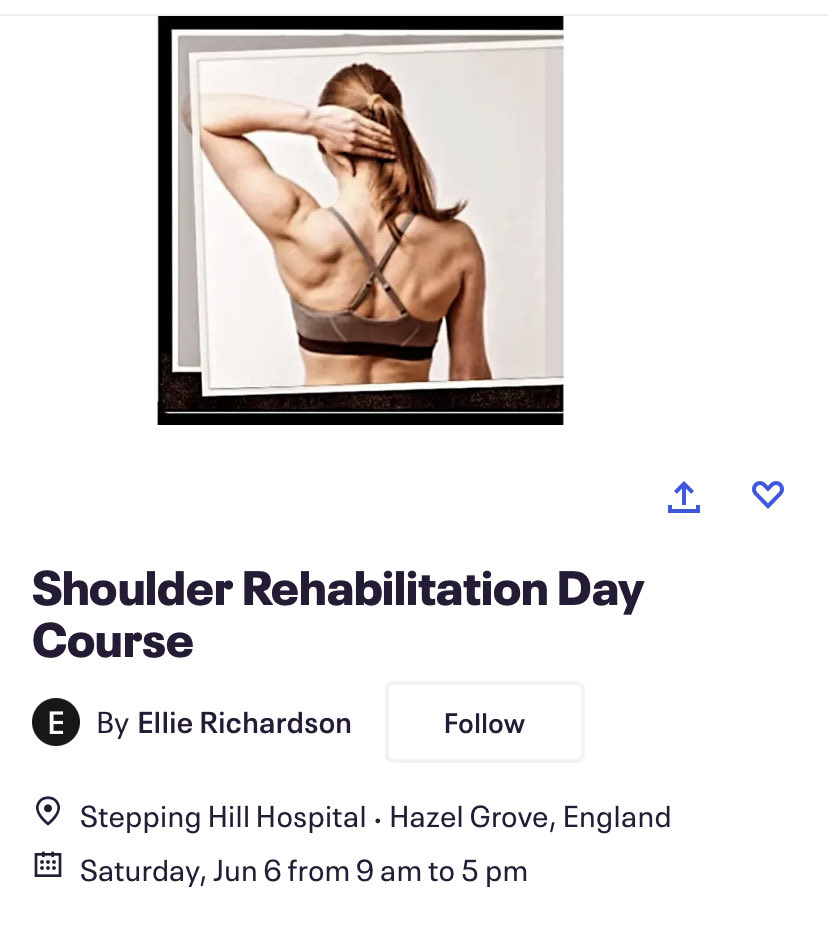 Els_Richardson's tweet image. 🚨Shoulder Rehab Course Alert🚨
📍Manchester 🗓️ Saturday 6th June. Full course details here 👉🏻 eventbrite.com/e/shoulder-reh… #shoulder #teaching  #manchester #performance #cpd
