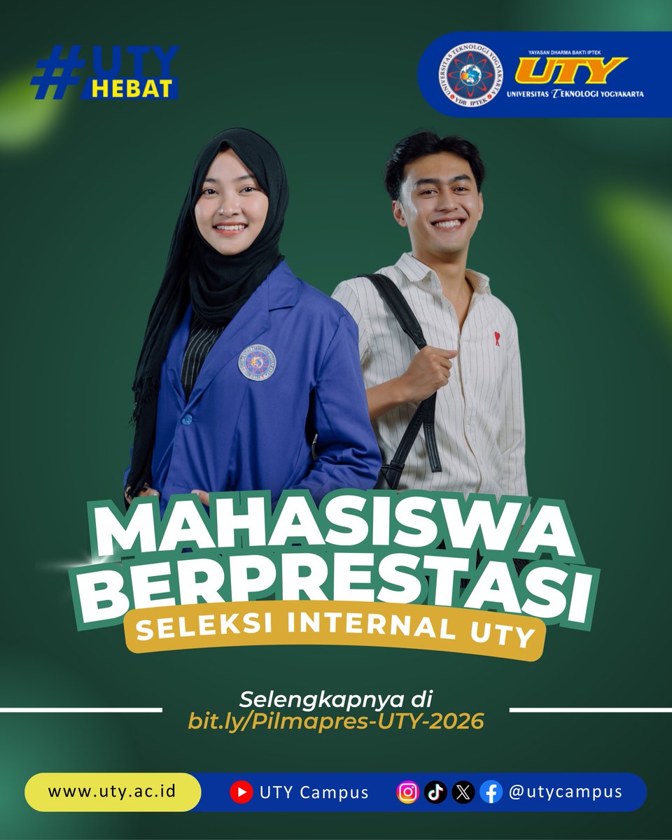 utycampus's tweet photo. #SobatHebat 

Buruan daftar ya! Seleksi Internal pemilihan mahasiswa berprestasi (Pilmapres) Universitas Teknologi Yogyakarta untuk tahun 2026 masih dibuka lhoo
..
Jika sobat tertarik, yuk dibaca pengumuman detailnya melalui link berikut:
https://t.co/P1XQ3L3DZf

#Pilmapres https://t.co/pISBTQTbIP