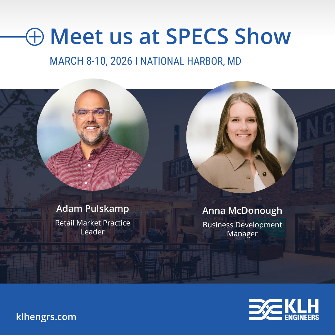 KLH_Engineers's tweet photo. Attending to SPECS Show 2026 in National Harbor, MD? Meet Adam Pulskamp, retail market practice leader, and Anna McDonough, business development manager, to see how KLH Engineers can bring your next retail project to life!

#SPECS #SPECSShow #RetailEngineering https://t.co/21cD9SoYJS