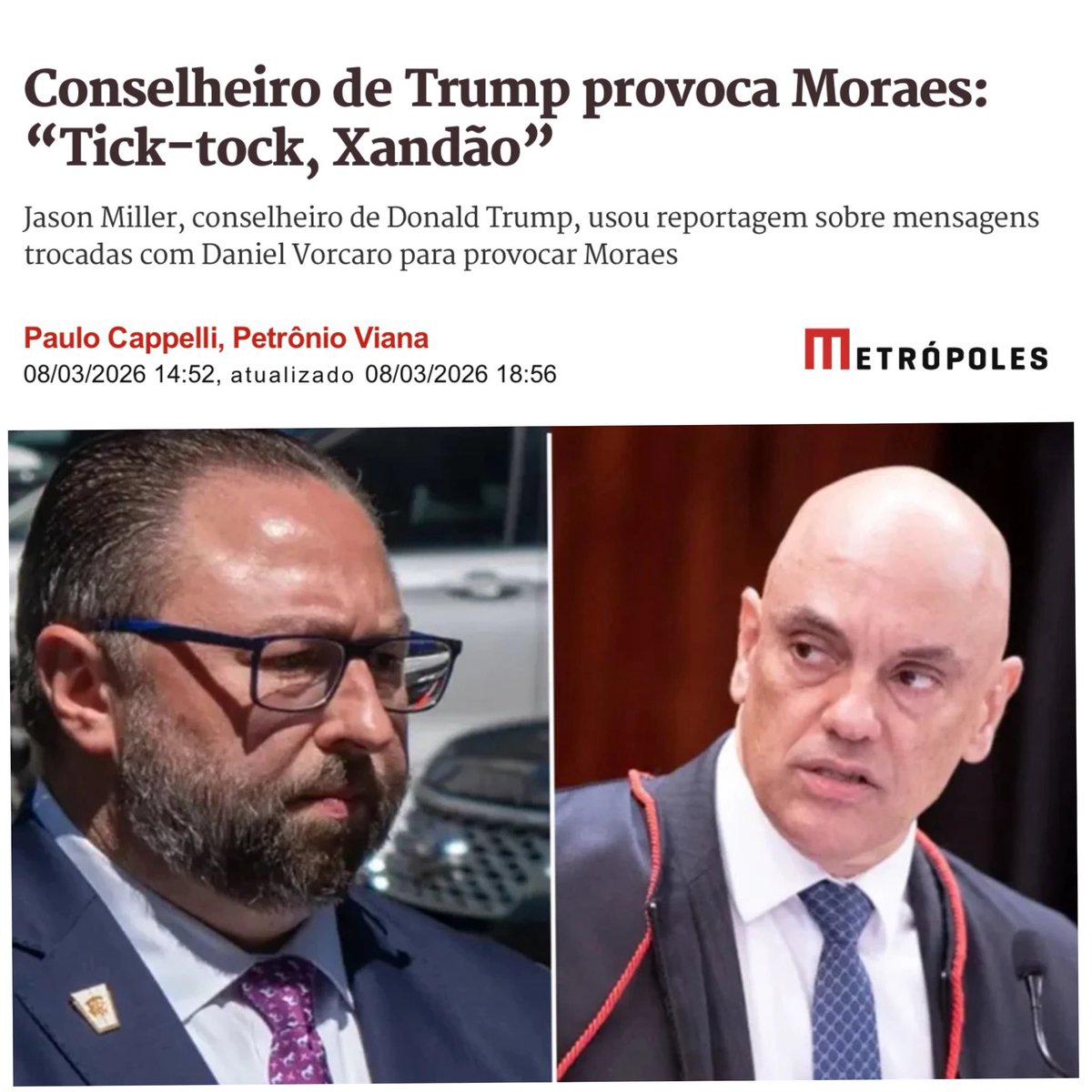 BolsonaroSP's tweet photo. Aquela parte da imprensa, militante, sempre quer emplacar a narrativa de que Trump esqueceu Bolsonaro, que Bolsonaro está isolado do resto do mundo e é página virada… certeza?

📸 @JasonMiller e Moraes https://t.co/0prflK1j1R