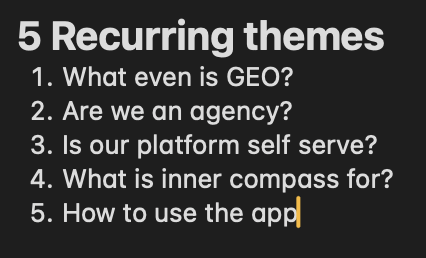 byvivarmaa's tweet photo. Hi! I am building @khaaloapp to help early stage consumer startups to go from invisible to discoverable in AI search. 

Yesterday I used our GEO Readiness Score tool to assess our own website and the score was...not great. So now I am spending 30 days to fix it. First, working on the content score. 

We have a checklist given by the app to improve the score and the first thing that comes on that is: FAQs

FAQs are gold mines bc the answers to them are exactly how LLMs answer questions.

I am using AI to come up with 10 FAQs and their answers AFTER talking with customers and narrowing down 5 recurring themes of questions they have. This will be optimized to educate our users and bc we wanna show LLMs that we are the product that helps early stage founders understand what we are building 🙌🏽

#startup #buildinpublic