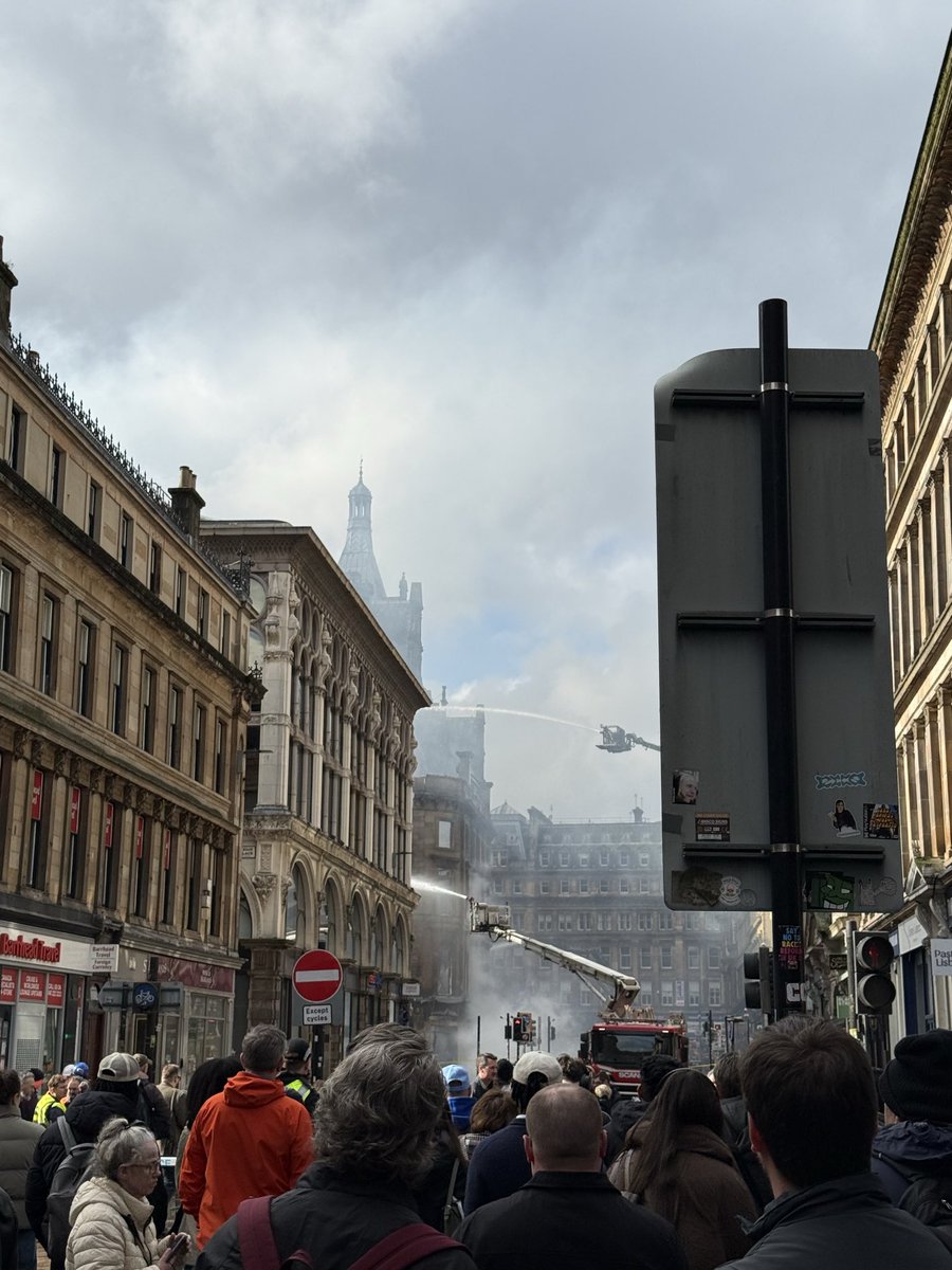 HoweRhys's tweet photo. The scenes in Glasgow are heart breaking as the smoke continues. The impact will be felt by many business operating at the scene of this fire. 

Thank you to firefighters for their dedication and bravery through the night. 

A truly tragic scene and incident. https://t.co/PjKLIWOEty