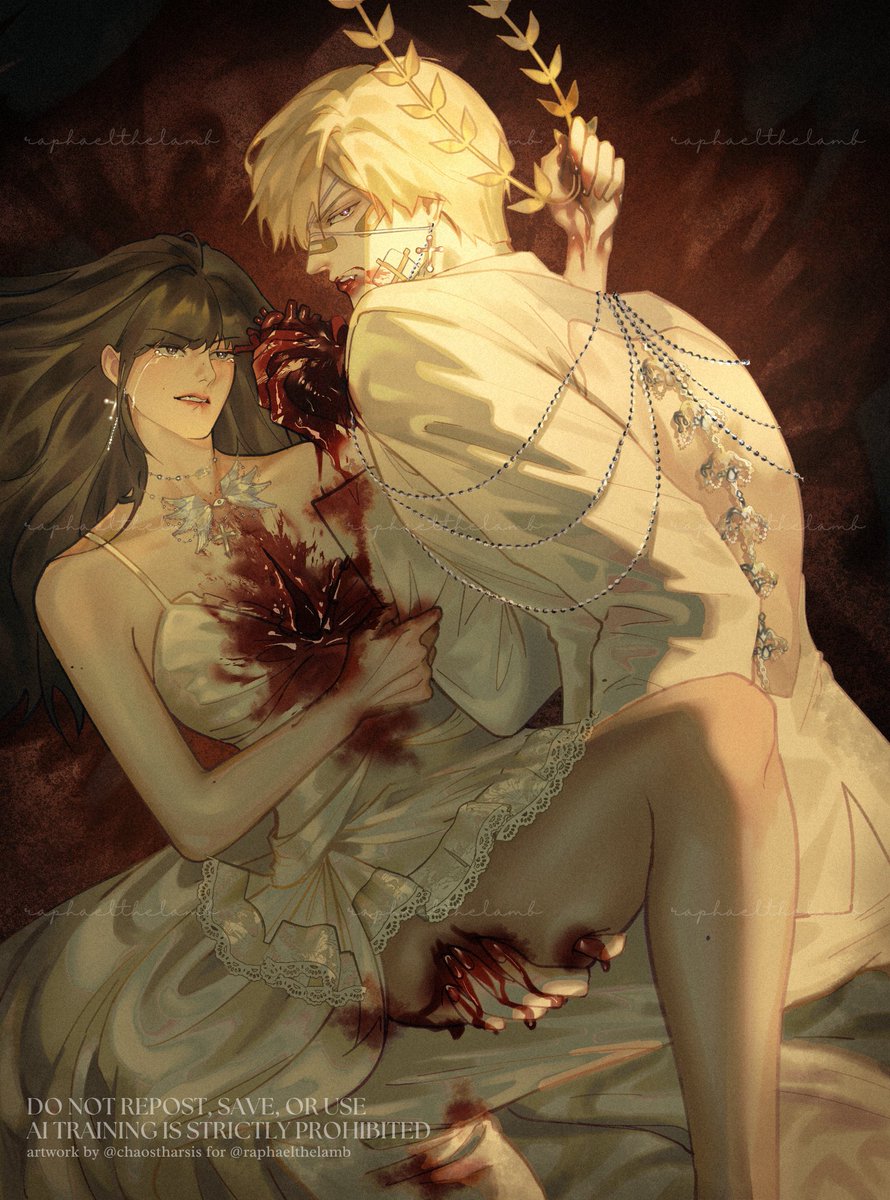 raphaelthelamb's tweet photo. ⠀
⠀ #seraphaela 🩹🕊 |  1 year of sacramental palimpsest.

⠀ cw: cannibalism —— For Raphael, she embodies the sacrament God has ordained. For Raphaela, he is the altar of her devotion. [https://t.co/hvTh47bPYP]

⠀ © chaostharsis 
⠀ https://t.co/b1XYvnR4NS