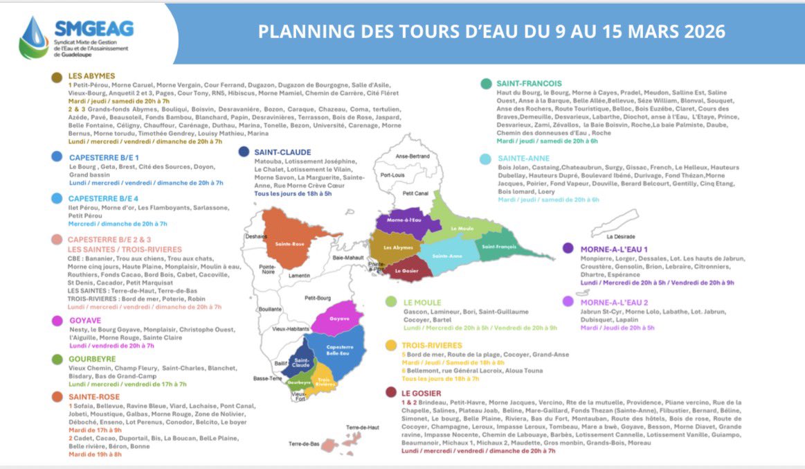 StimpflingEric's tweet photo. #Eau🔴🔴🔴
14 communes concernées par les tours d’eau cette semaine.
De pire en pire…
@smgeag
@guadeloupela1e https://t.co/epYQ0SoRKo