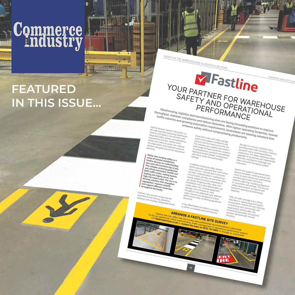 CI_Mag's tweet image. In the latest issue of Commerce &amp;amp; Industry Magazine we feature @fastlinetweet and how they help warehouses improve safety with line marking, FLT zones, impact protection and signage.

📖 Pages 16–17
issuu.com/waltons.public…

#Warehousing #Logistics #HealthAndSafety