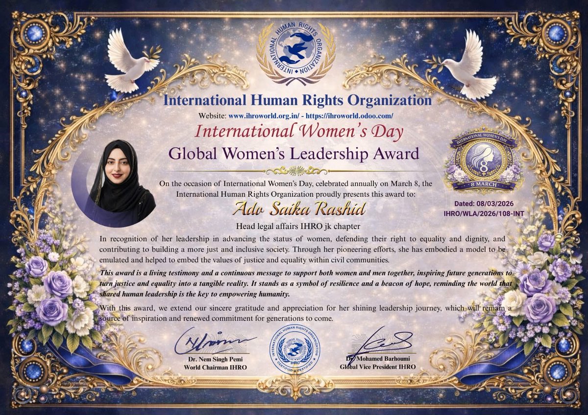 Alhamdullilah 
International women’s Day 2026
Global Women’s Leadership Award 
#sallandık #paredãobbb #włoskarobota #DíaDeLaMujer #SoloPactoEnEstaMondá #festivaldacanção #ValenciaAlavés #DzieńKobiet #BadenWürttembergWahl2026