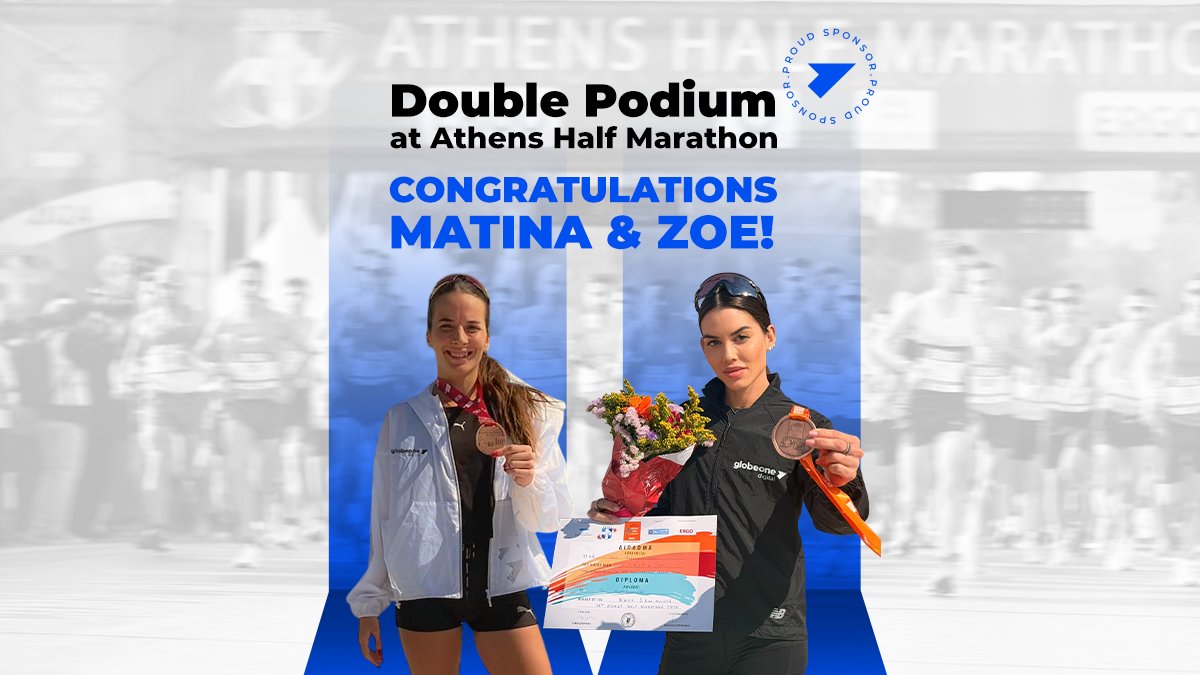 GlobeOneDigital's tweet photo. Two athletes. Two podiums. One team.

🥉 Matina Noula won 3rd place in the Half Marathon with a stellar time of 1:15:24. 
 🥉 Zoe Andrikopoulou took 3rd in the 5km Allwyn, crossing the line in a powerful 18:33.

Performance is the result of preparation and consistency. These finishes do not happen by chance, they are built on discipline, routine, and focus. Matina and Zoe embody the exact principles that drive Globe One Digital: purpose, resilience and action.

We stand beside them as partners, sharing both the effort and the success.

Congratulations, Matina and Zoe. The work continues, always as One Team.

#GlobeOneDigital #ZoeAndrikopoulou #MatinaNoula #AthensHalfMarathon #ΗΜΑ2026