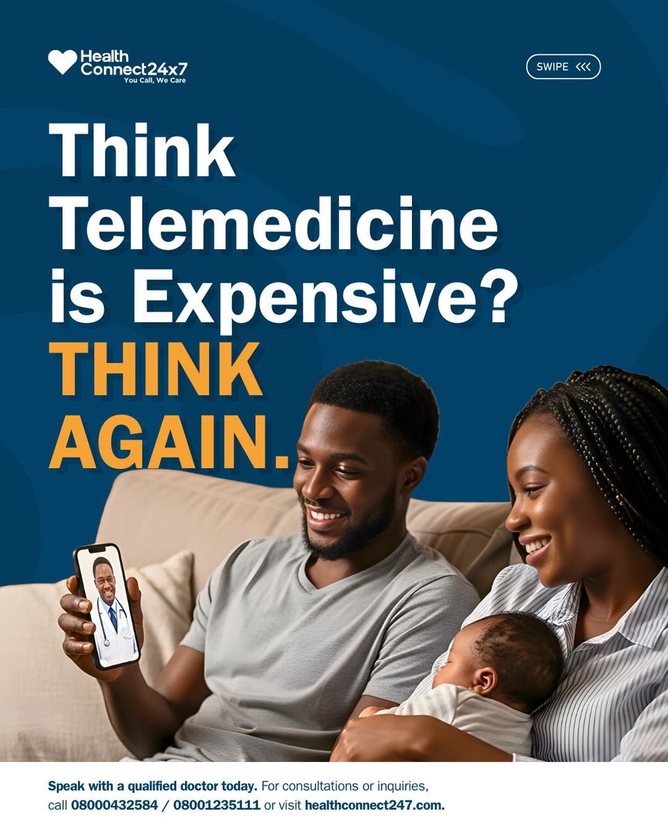 HC24x7's tweet photo. Healthcare should be accessible to everyone, not a luxury for a few. Get the care without breaking the bank
 
Speak with a qualified doctor today Toll-free lines: 08000432584 | 08001235111 Visit: https://t.co/DyL2D8Rw6T
 
#AffordableHealthcare #TelemedicineNigeria #HC24x7 https://t.co/fzmroHtpEy