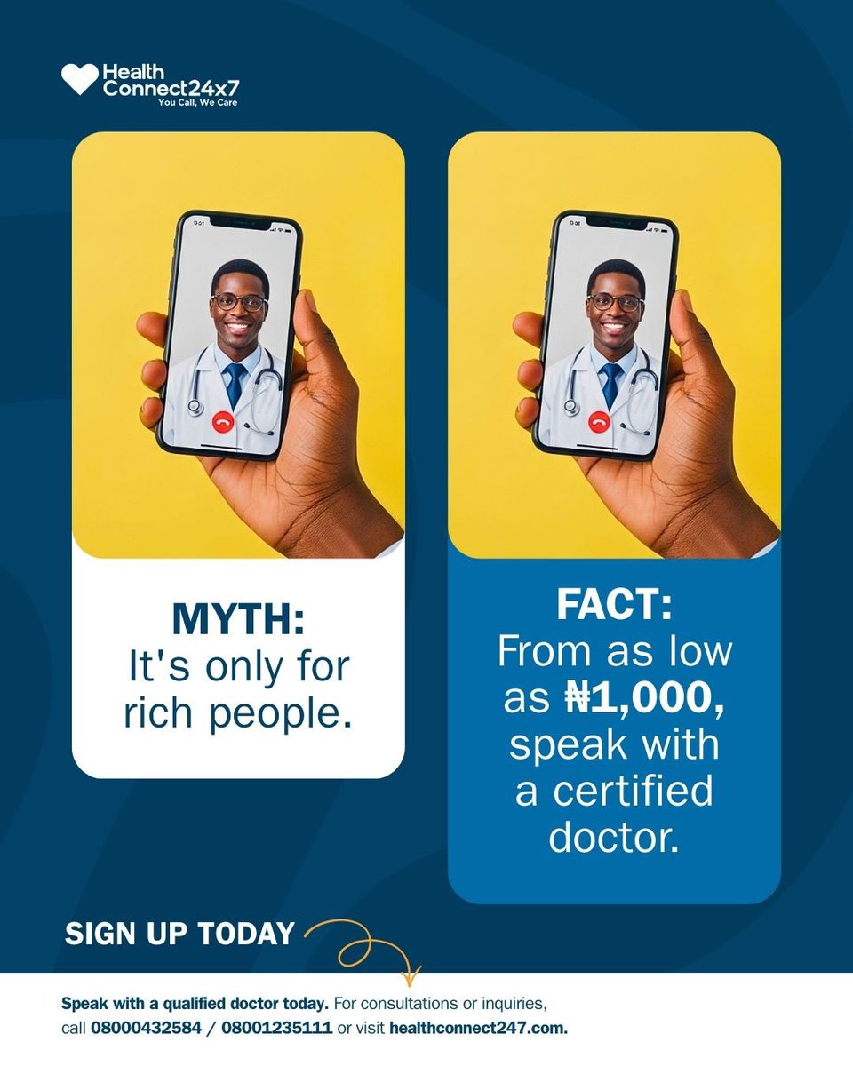 HC24x7's tweet photo. Healthcare should be accessible to everyone, not a luxury for a few. Get the care without breaking the bank
 
Speak with a qualified doctor today Toll-free lines: 08000432584 | 08001235111 Visit: https://t.co/DyL2D8Rw6T
 
#AffordableHealthcare #TelemedicineNigeria #HC24x7 https://t.co/fzmroHtpEy