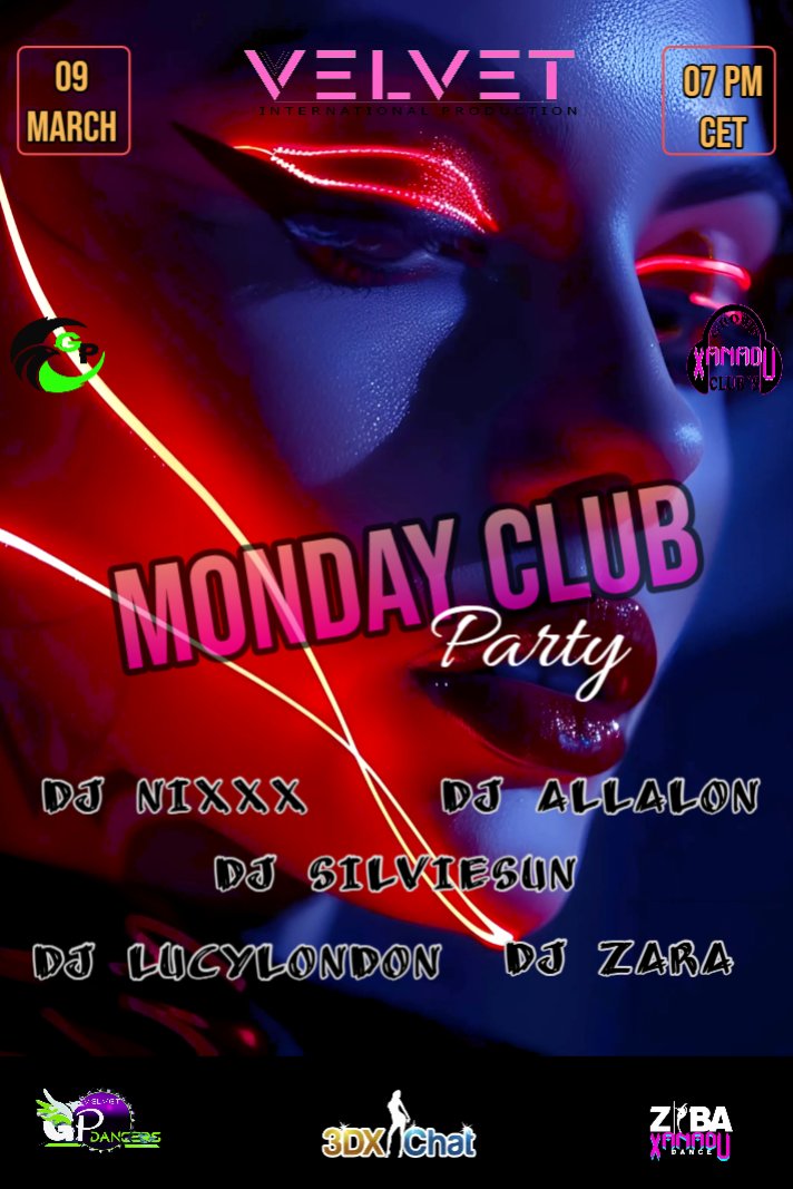 Monday, Velvet Monday 

be there with us 

<a href="/3dxchat/">3DXChat</a> #3dxchat #3dxparty #3dxevent