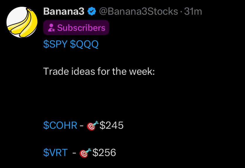 Banana3Stocks's tweet photo. $SPY $QQQ $COHR $VRT

These trade ideas for the week just posted for my SUBSCRIBERS 🍇…

Already 2 targets hit!!!🎯🎯

Not financial advice! https://t.co/m2k2ops8Mf