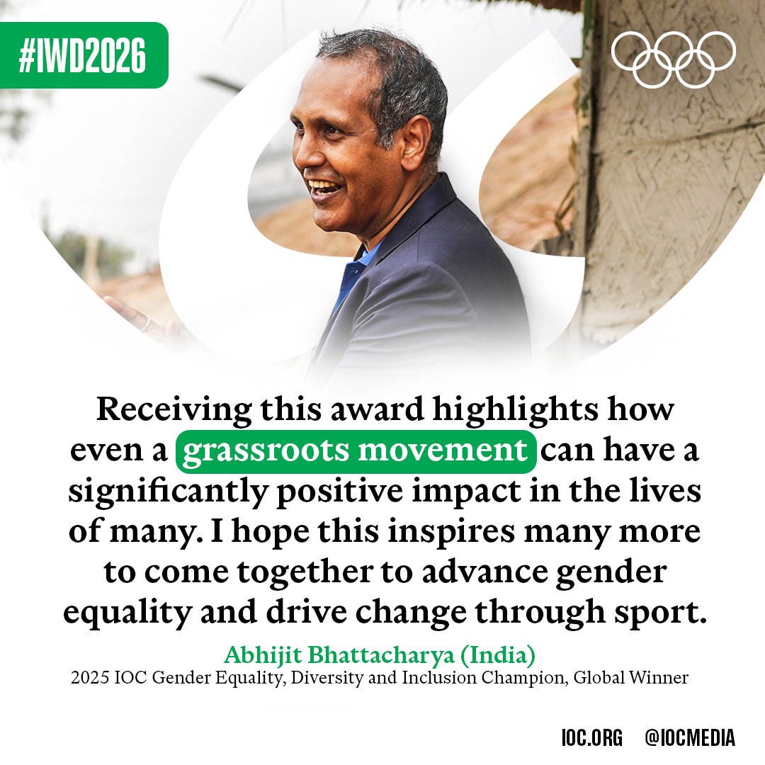 We are proud to spotlight Abhijit Bhattacharya, global winner of the 2025 IOC GEDI Champions Awards.👏 #IWD2026

His grassroots initiatives in Assam are empowering thousands of young people through inclusive sport. Find out more ⬇️

🔗olympics.com/ioc/news/abhij…