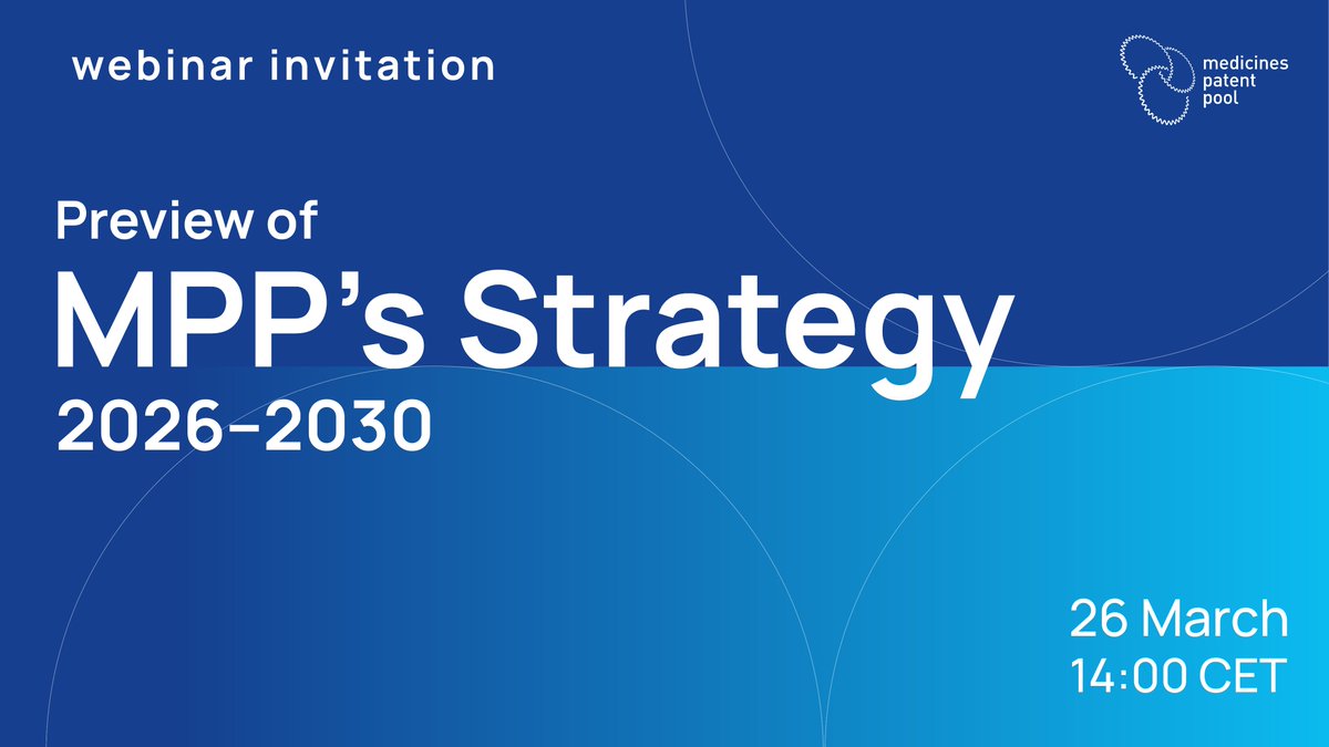 MedsPatentPool's tweet image. 📅 Save the Date | 26 March | 14:00 CET

As #MPP prepares to launch its Strategy 2026–2030 in May, join us for an information session outlining our five-year ambition, goals and targets.

🖥️ 90 min webinar + panel discussion

Register: us06web.zoom.us/webinar/regist…

#GlobalHealth