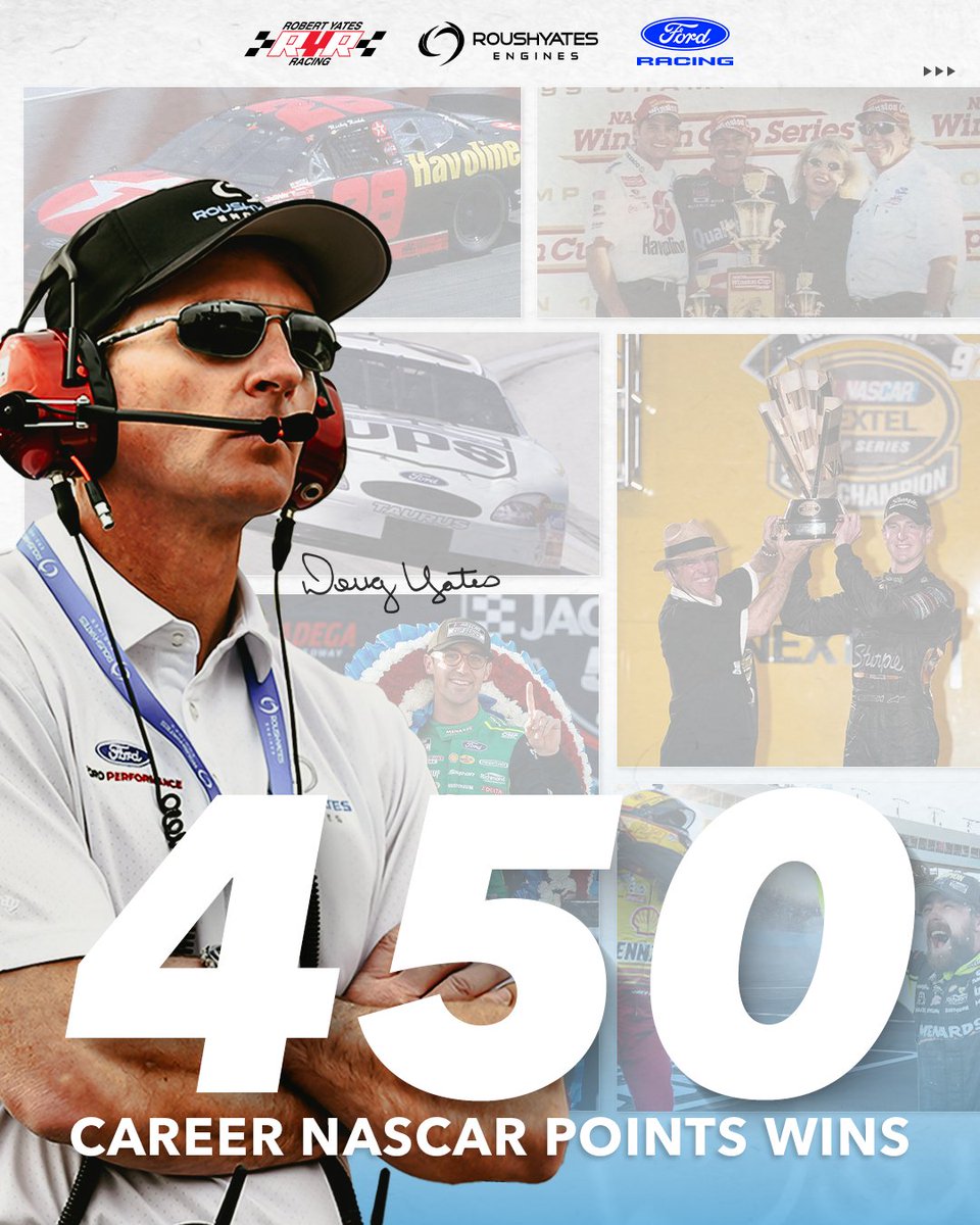roushyates's tweet photo. With @Blaney's win at @phoenixraceway,  we celebrate an incredible milestone — Doug Yates’ 450th points win across the @NASCAR Cup, O'Reilly Auto Parts, and Truck Series with @Fordracing.

From his early days at Robert Yates Racing to leading the charge at Roush Yates Engines, Doug has powered @Ford teams to victory for over three decades.

Congratulations, @Yates_Doug, and thank you to Ford, every driver, team, partner, and employee who helped achieve this significant milestone. Here’s to 450 wins and counting! 🏁