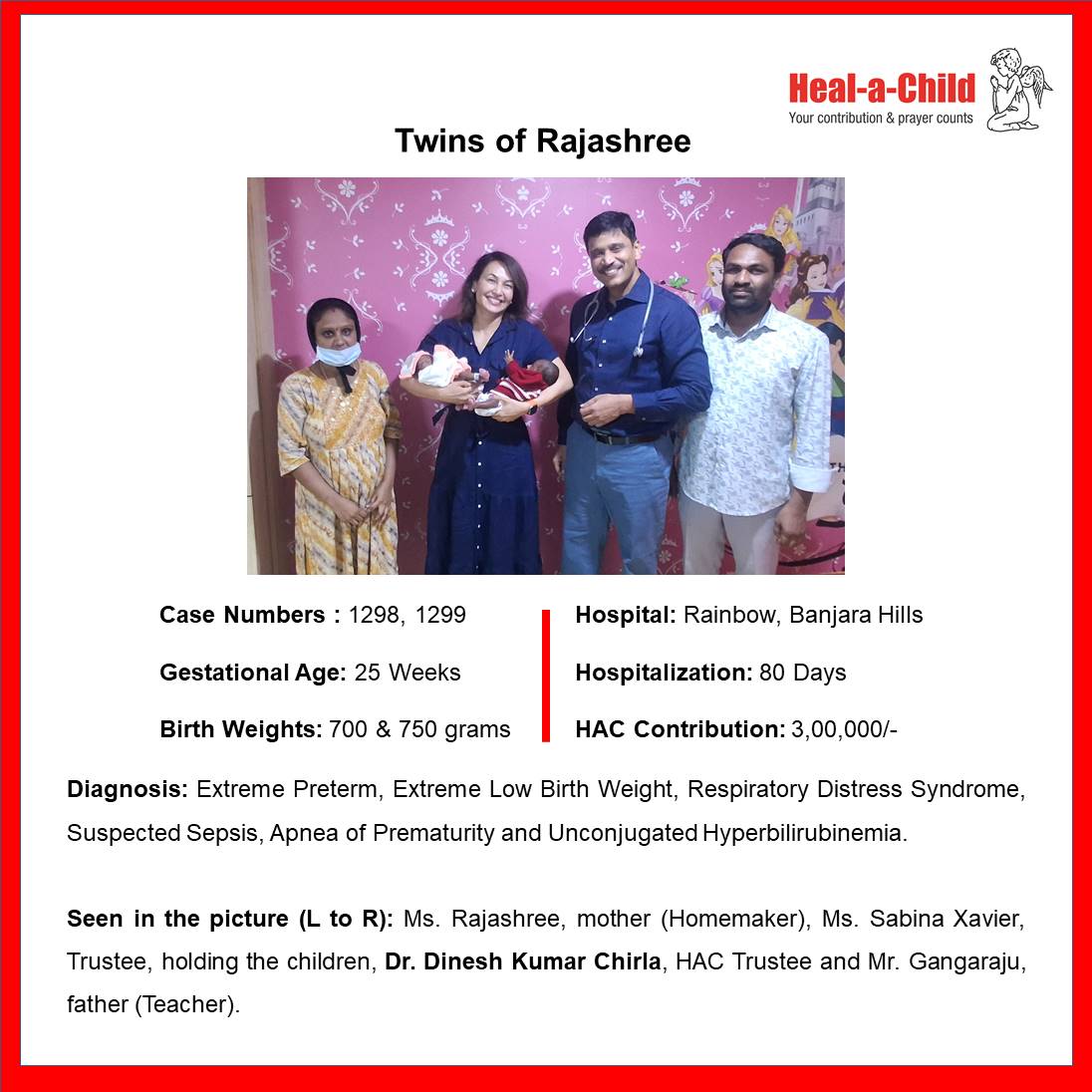 HealAChildHyd's tweet image. Twins of Rajashree #discharged after 80 days of care from @RCH_India