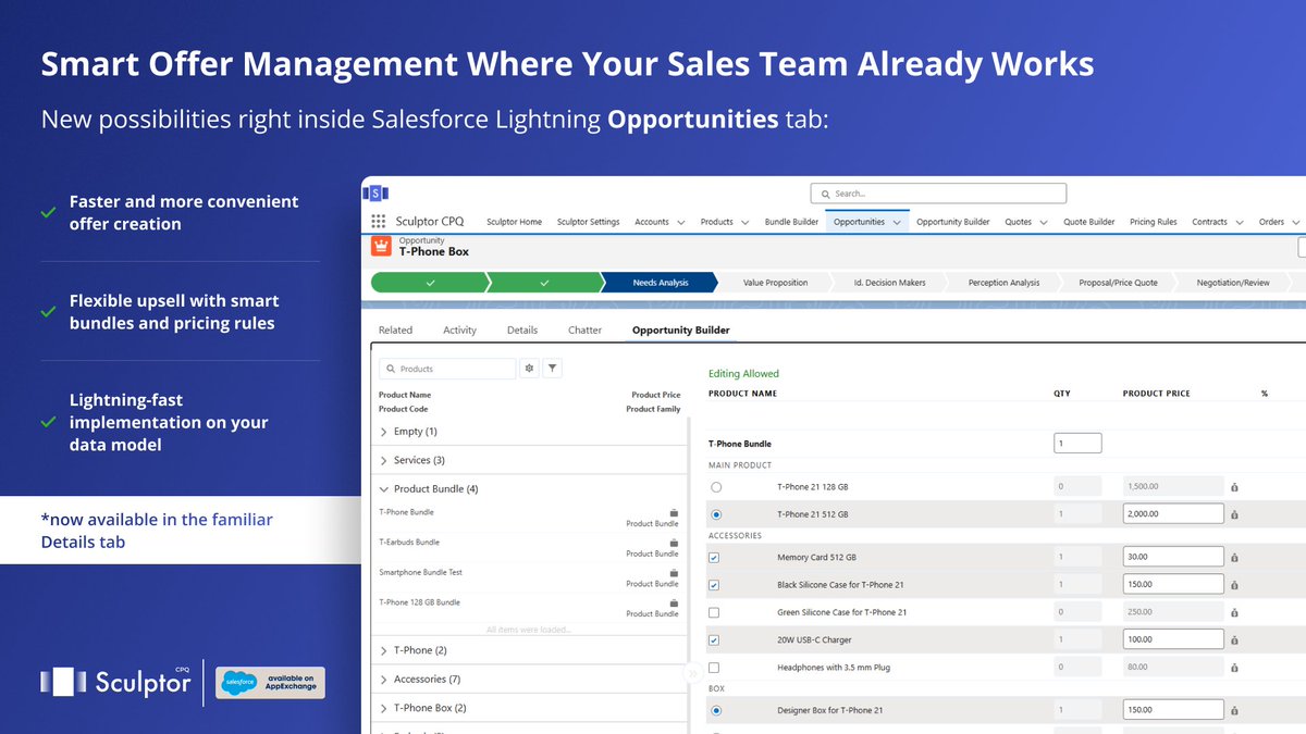 Sculptor_CPQ's tweet image. 🚀 New in Sculptor CPQ: Inline Editor

Manage Opportunities and build Quotes directly within the standard Salesforce Lightning workspace your team already works in every day.

#Salesforce #Quotes #Opportunities #CPQ #SalesforceQuotes